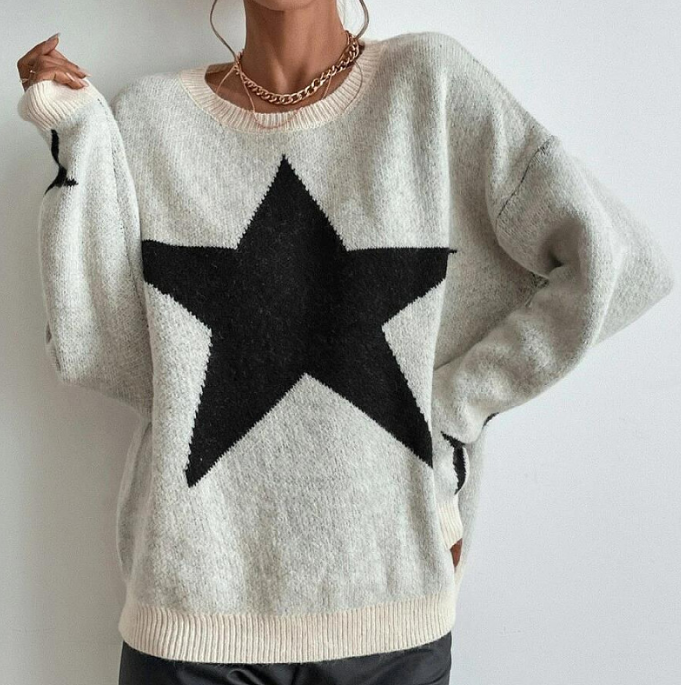 Star Print Sweater White
