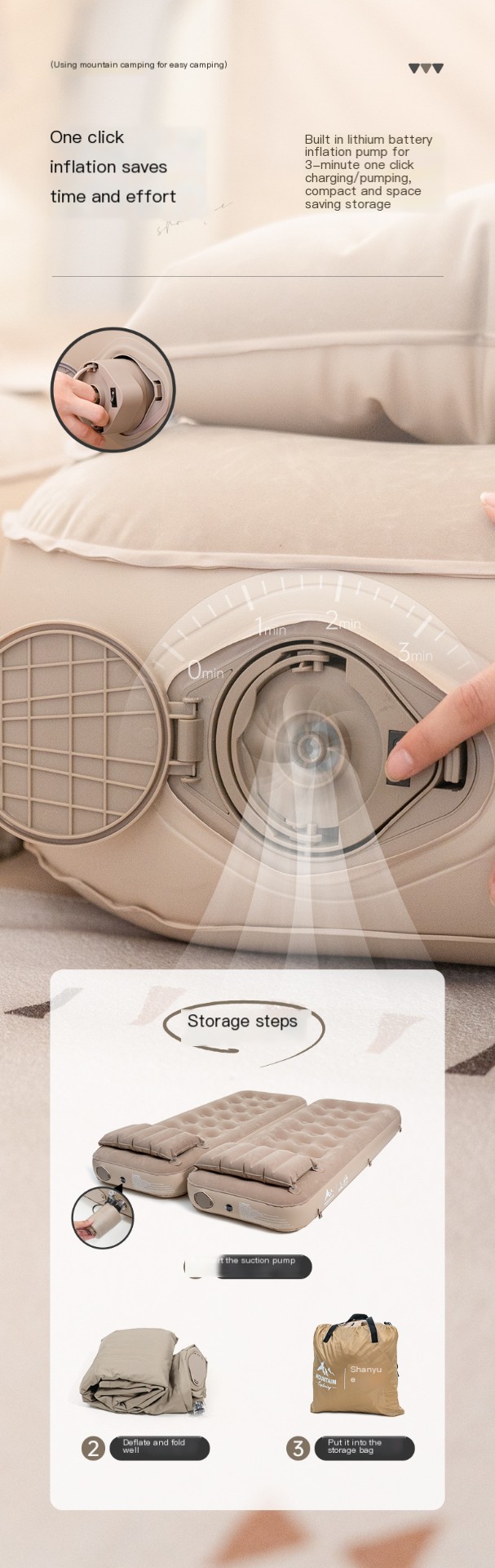 Khaki Self-Inflatable Mattress Image 5