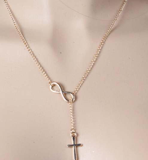 Chain Necklace Cross Infinity Choker - Gold
