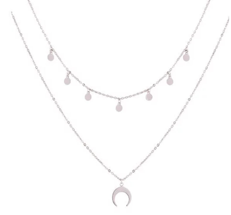 Moon and Crescent Layered Necklace - Golden