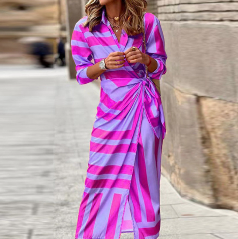 Fashion Print Balloon Sleeve Tie Slit Wrap Dress Image 5
