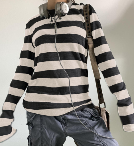 Women's Fairy Knitted Basic Shirt - Striped Design