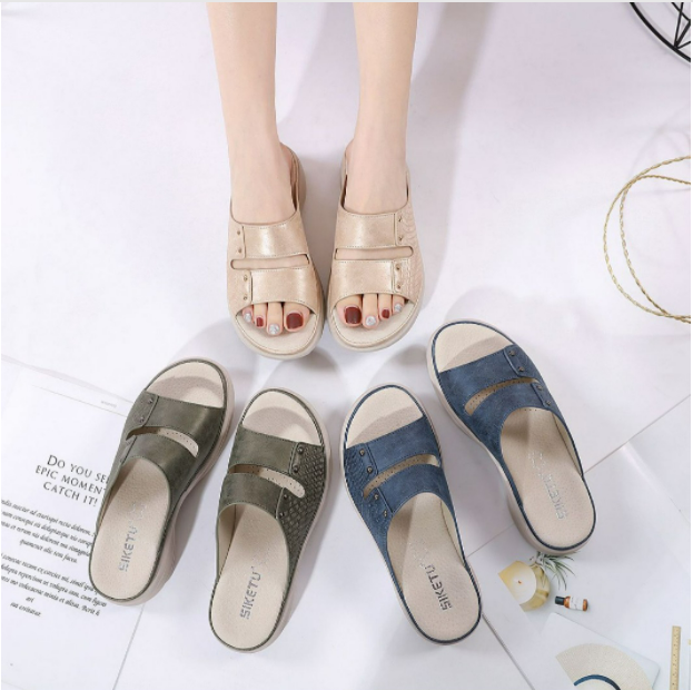 Green Platform Wedge Sandals