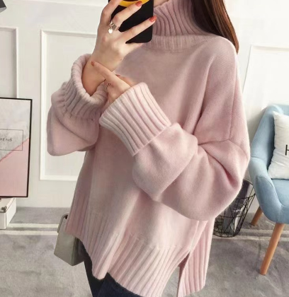 Blue high-neck cashmere sweater