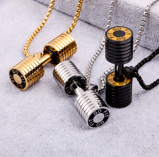 Titanium Steel Dumbbell Pendant Necklace