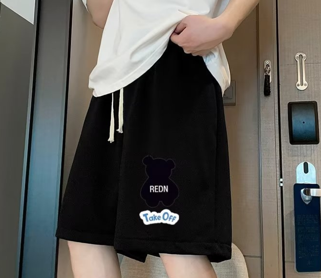 Casual Touch Color Stitching Flocking Bear Shorts