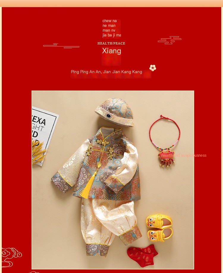 23 autumn new male baby one year old catch weekly birthday party 100 days dress Chinese Tang suit crown dress wholesale