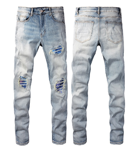 Washed Bright White Distressed Cat Beard Patch Ripped Stretch Slim Jeans