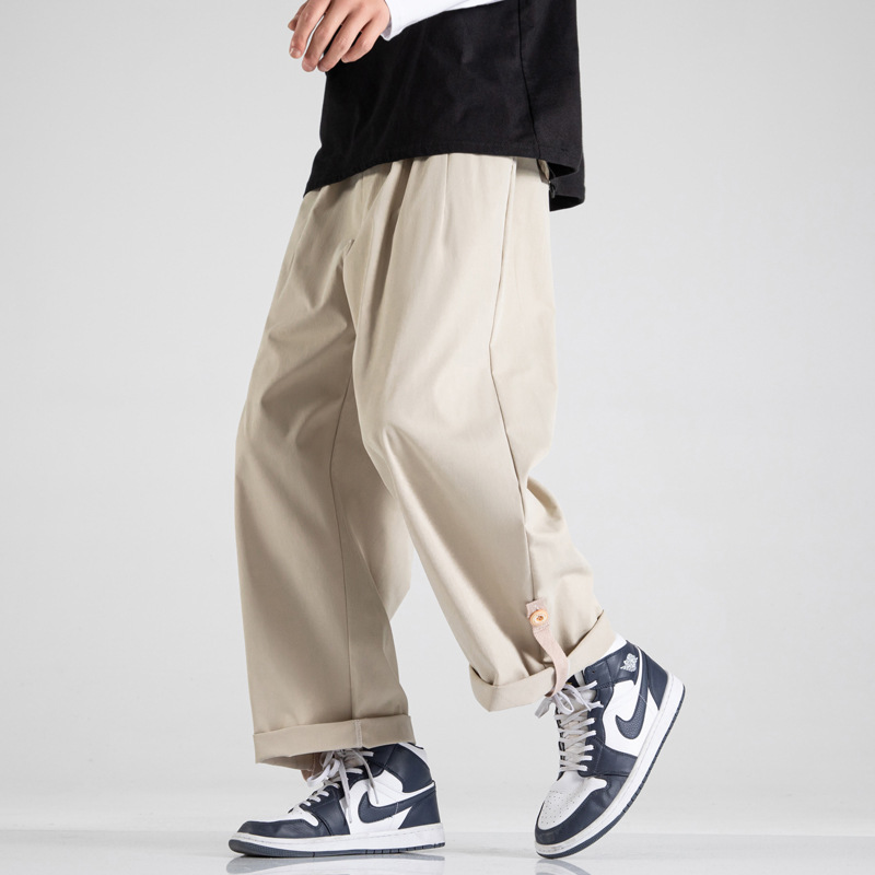 Spring Newport wind scene white wall big size male trend buckle wide leg nine minutes casual pants