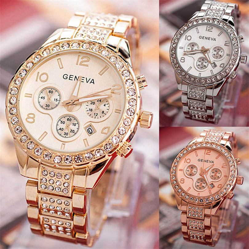 Diamond-studded calendar watch image 1