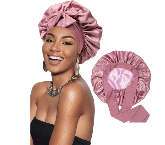 Double-layer satin ribbon round hat bow imitation silk beauty hair care wide-brimmed hat female headscarf sleeping cap image