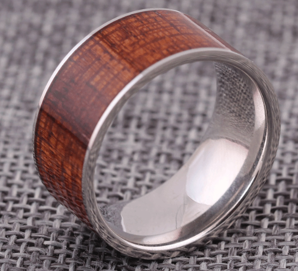 Titanium Stainless Steel Ring Wood Grain