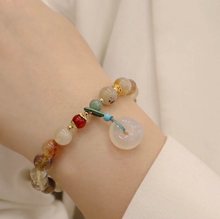 Natural Jewelry Single Circle Quartz Golden Jade Bracelet 1