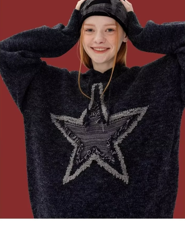 Autumn And Winter American Vintage Old Five-pointed Star Sweater Image 4