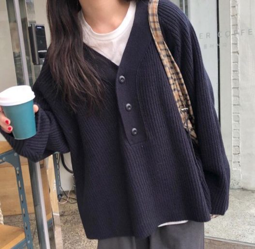 韩版V领毛衣女 Image 2