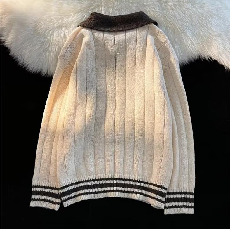 Soft Cream Retro Polo Neck Sweater - Lifestyle