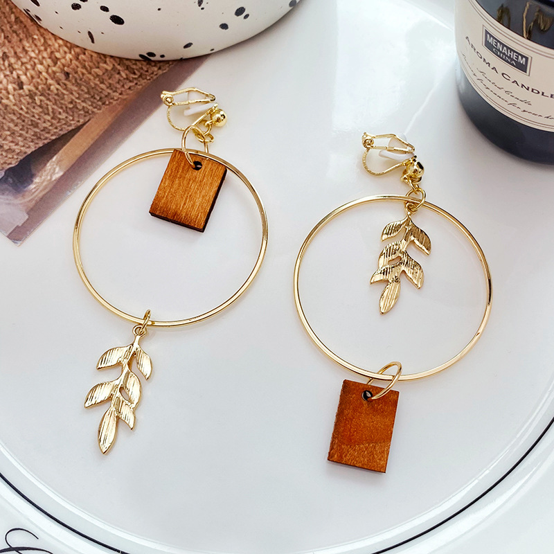 Wooden Leaf Earrings Image 2