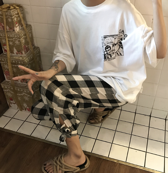 Two-piece printed plaid cropped trousers