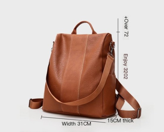 Brown Anti-theft Leather Backpack