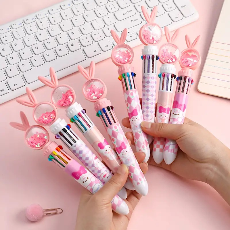 Creative Ten-color Ballpoint Pen Cartoon Sequins Rabbit Learning Office Stationery Multi-color Ballpoint Pen image