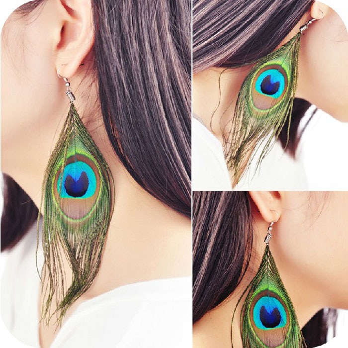 Ethnic Peacock Feather Earrings Image 1