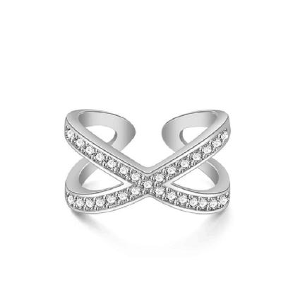 Cross Hollow-out Micro-inlaid Mud Rhinestone Ring Image 3