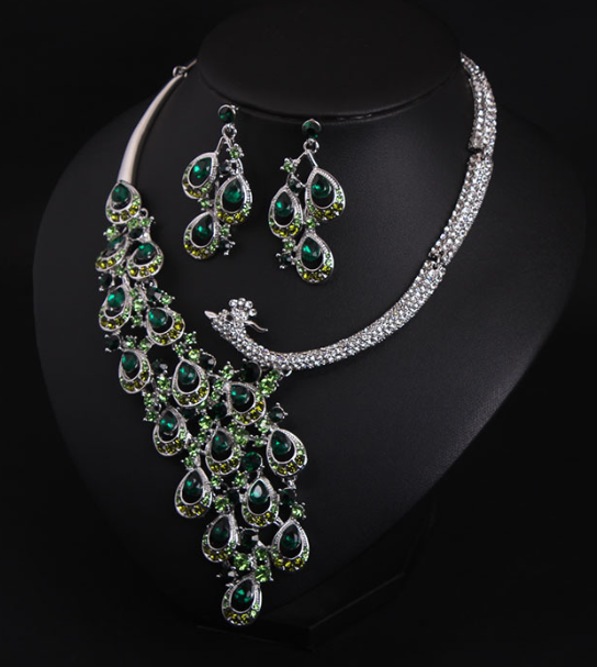 Peacock Necklace and Earrings Set