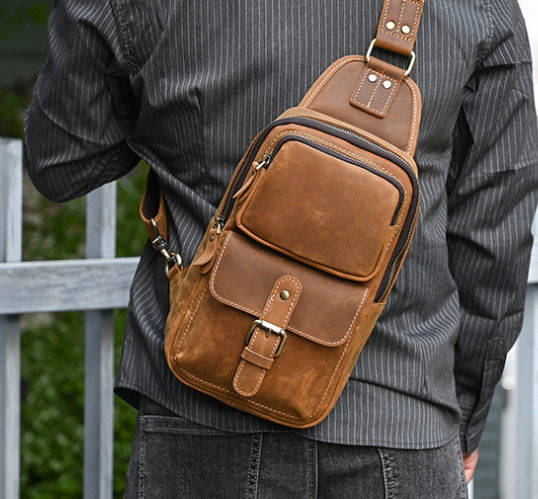 Men's Leather Chest Bag Image 5