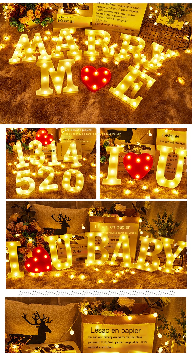 led letter Light Digital modeling night light romantic surprise decorative light proposal to express happy birthday light