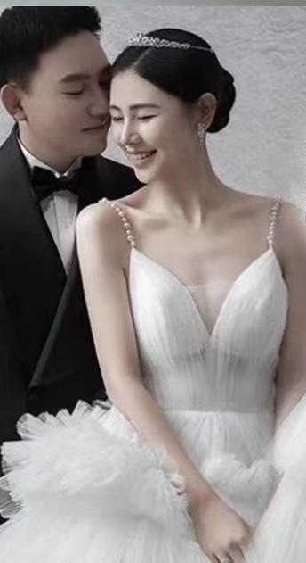 White Suspender Light Wedding Dress image 3