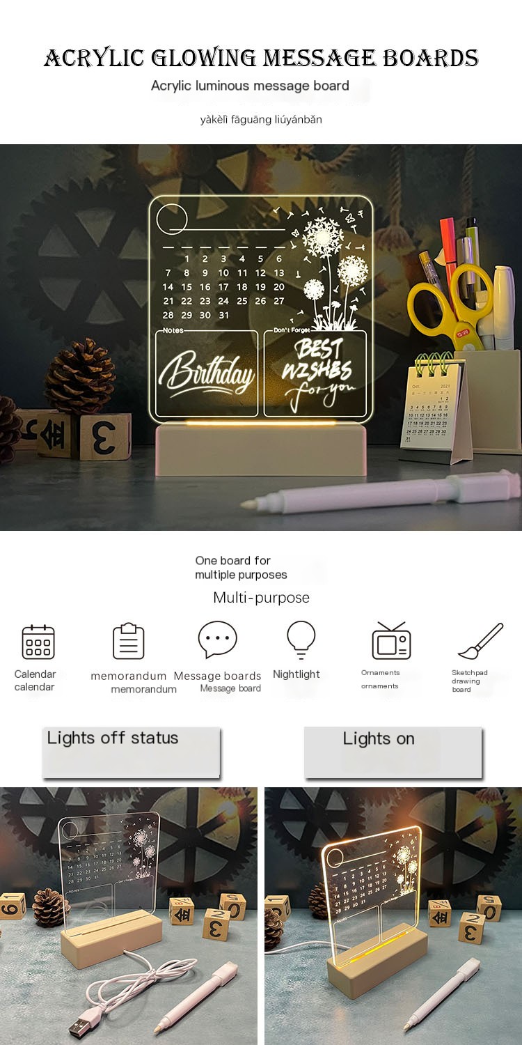 Glowing Night Light Acrylic Calendar Memo Board 1