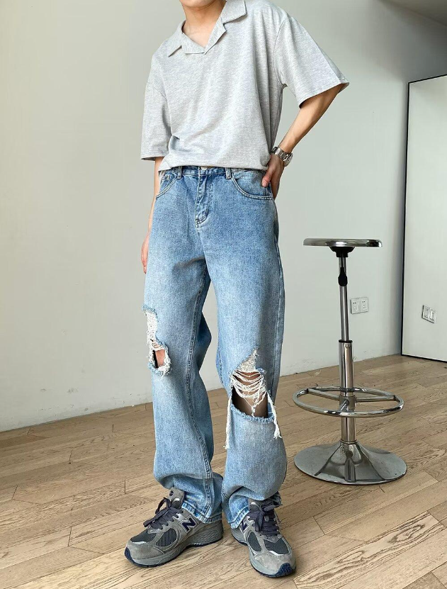 Men's Light Blue Ripped Denim Jeans