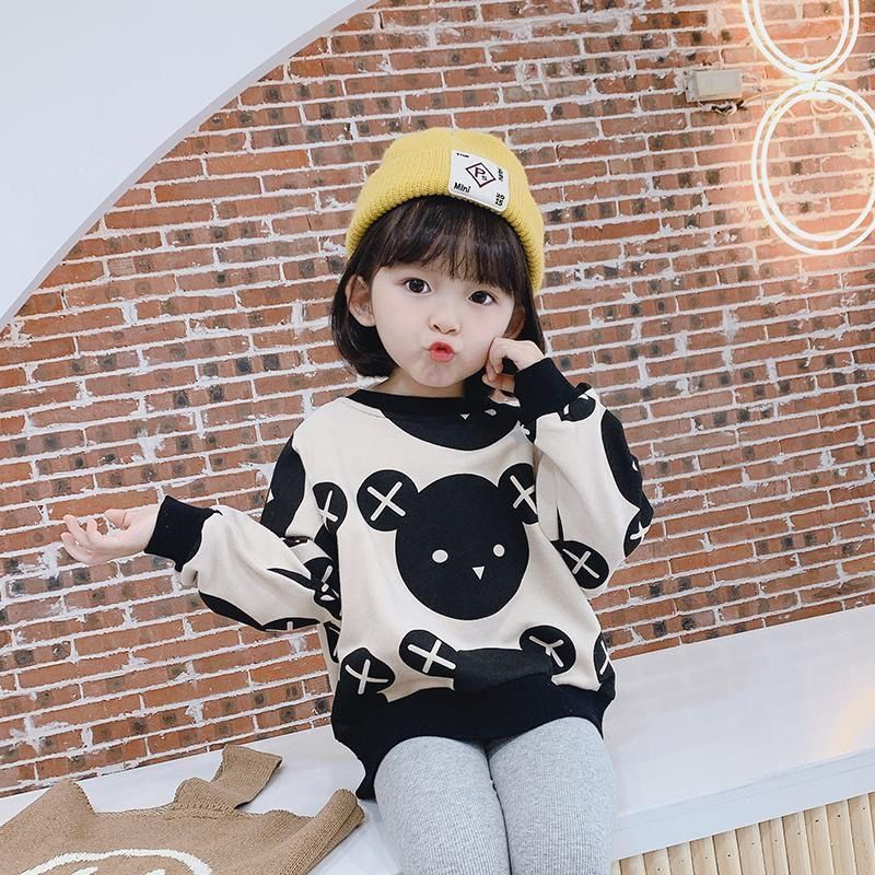 Boys And Girls Baby Black And White Bear Knitted Sweater Top image