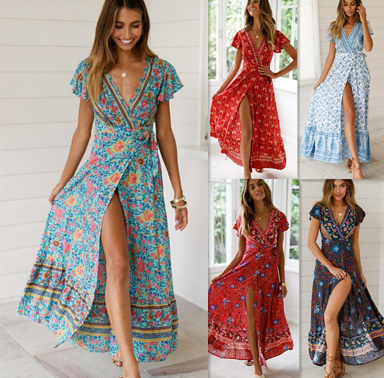 Vacation Floral Maxi Dress Color Options
