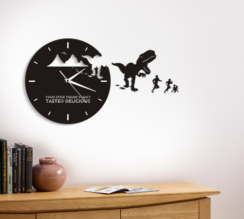 Creative Mirror Dinosaur Wall Clock Image 1