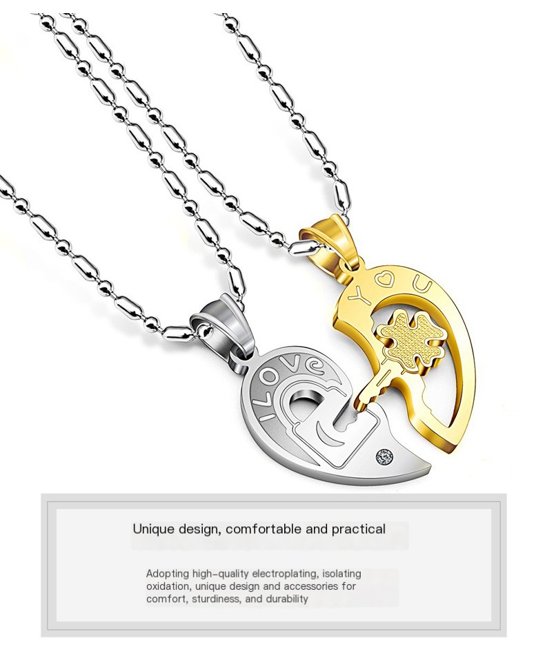 Couple necklace with puzzle key pendant