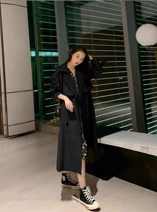Double Breasted Waist Belt Khaki Loose Coat
