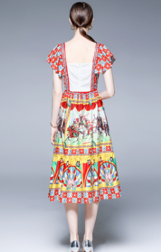Flying Sleeve Warrior Print Cotton Dress Image 3