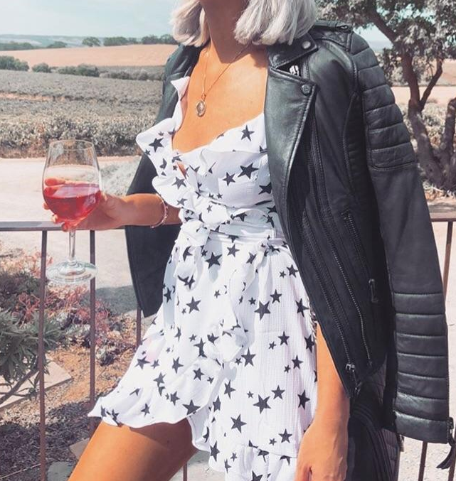 V-neck Ruffle Hem Polka Dot Dress 5