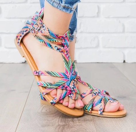 Colorful Lace Roman Plus Size Sandals