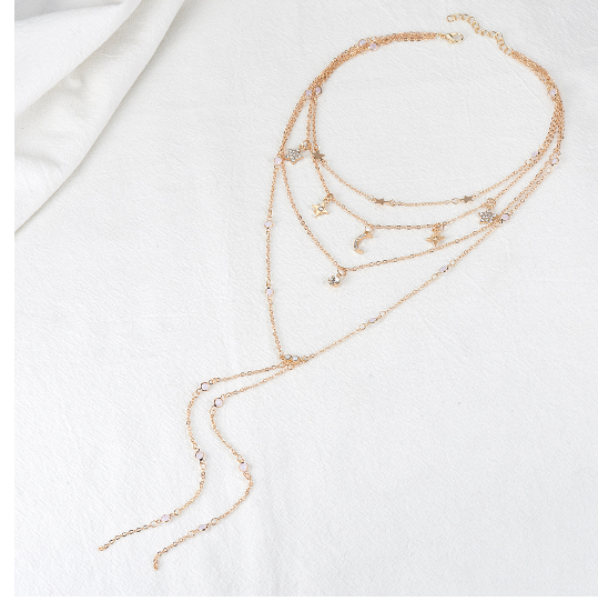 Multi-Layer Crystal Pendant Necklace Gold
