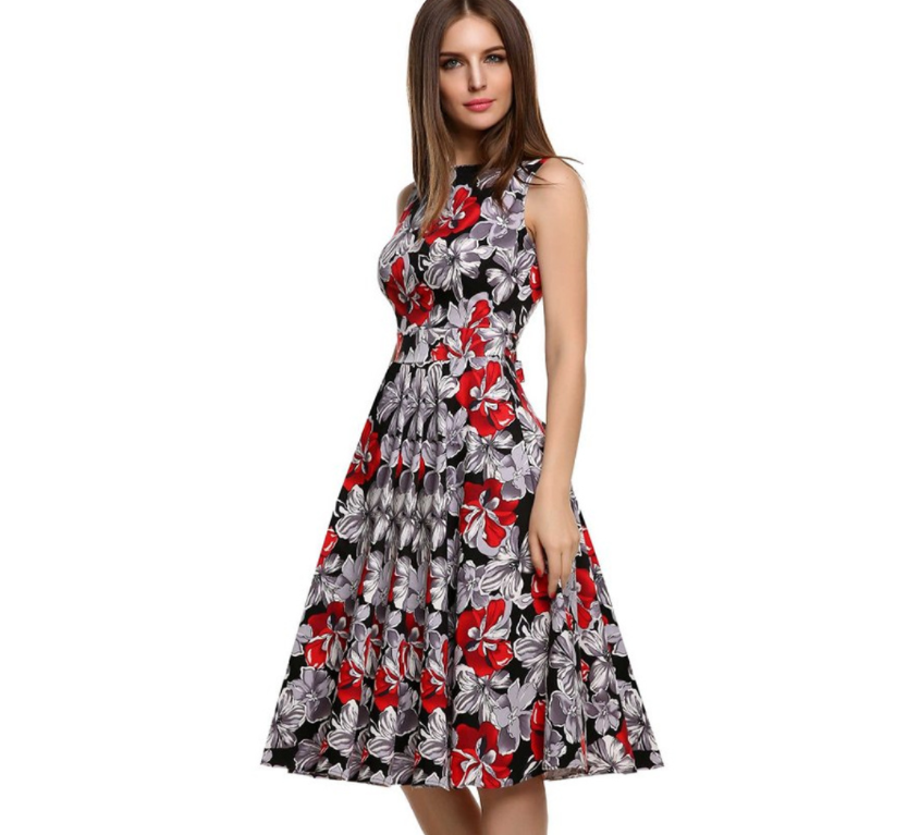 Vintage Print A-Line Dress - Image 3