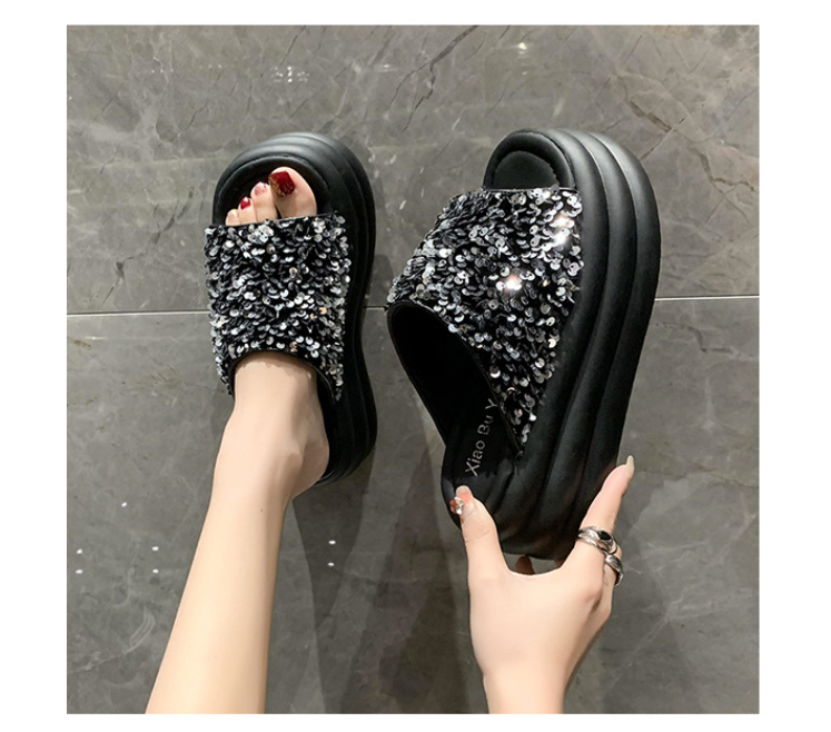 Glitter Platform Slide Sandals 5