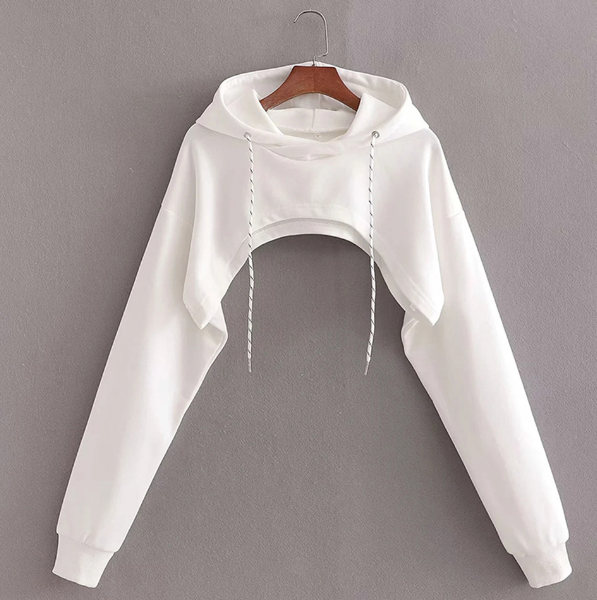 Loose Cropped Hooded Long Sleeve Sweatshirt