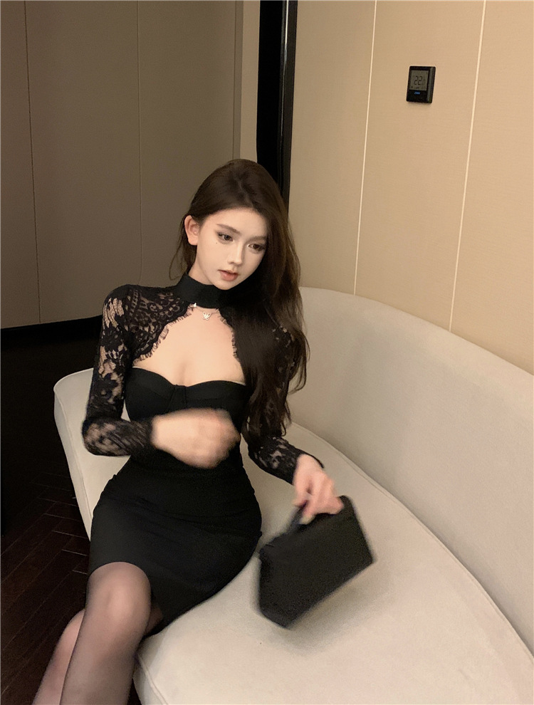 Lace Patchwork Long Sleeve Dress
