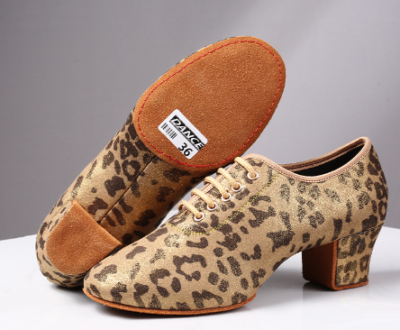 Gold Leopard Print Dance Shoes
