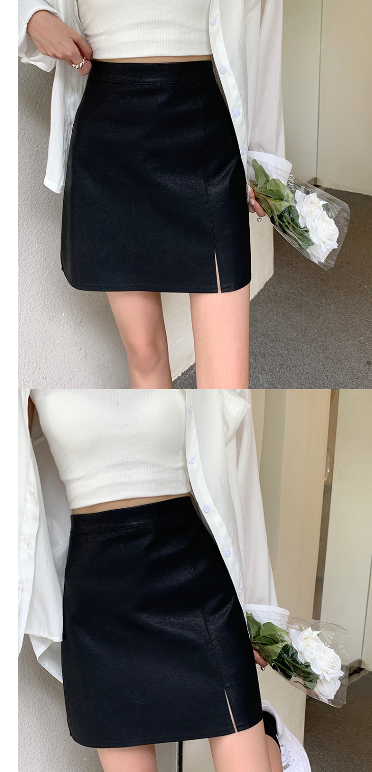 Women's Solid Color Split A-Line High Waist Slim Skirt