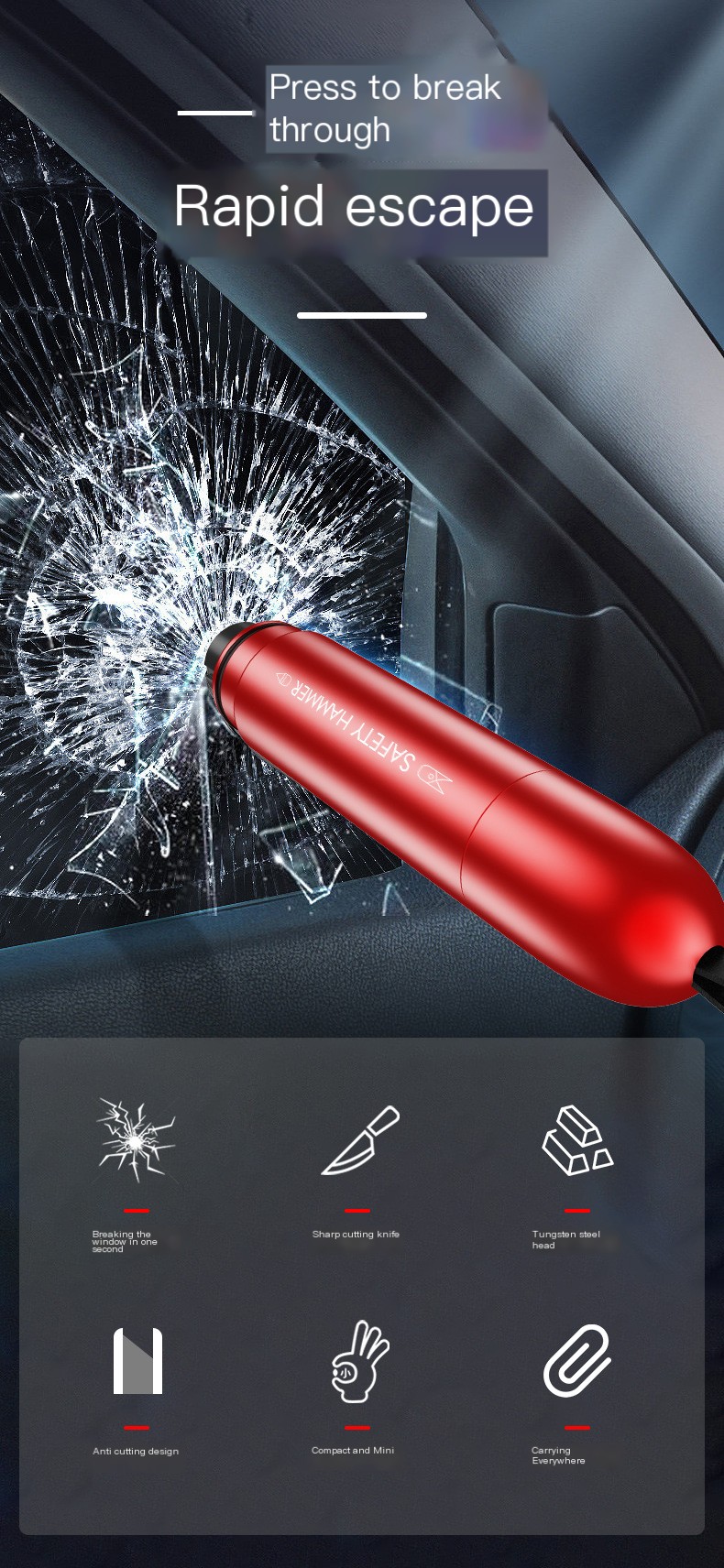 Vehicle Emergency Window Breaking Hammer