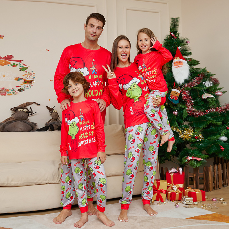 2024 European and American Amazon Christmas New chic letter printing parent-child holiday homewear pajamas suit image
