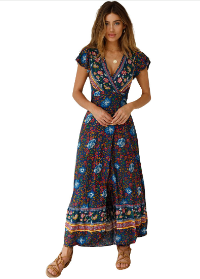 Vacation Floral Maxi Dress Colorful Patterns